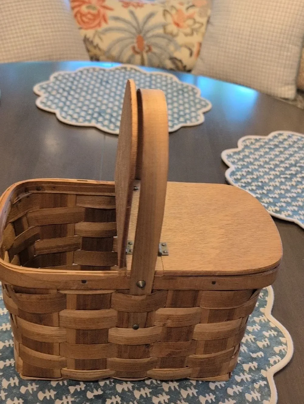 Hand Crafted Woven Wooden Picnic Basket with Handle Made In Spain